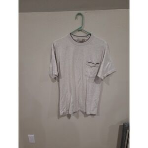 Natural Life Mens SZ M T-shirt cream gray w/black tan contrast ribbed collar
